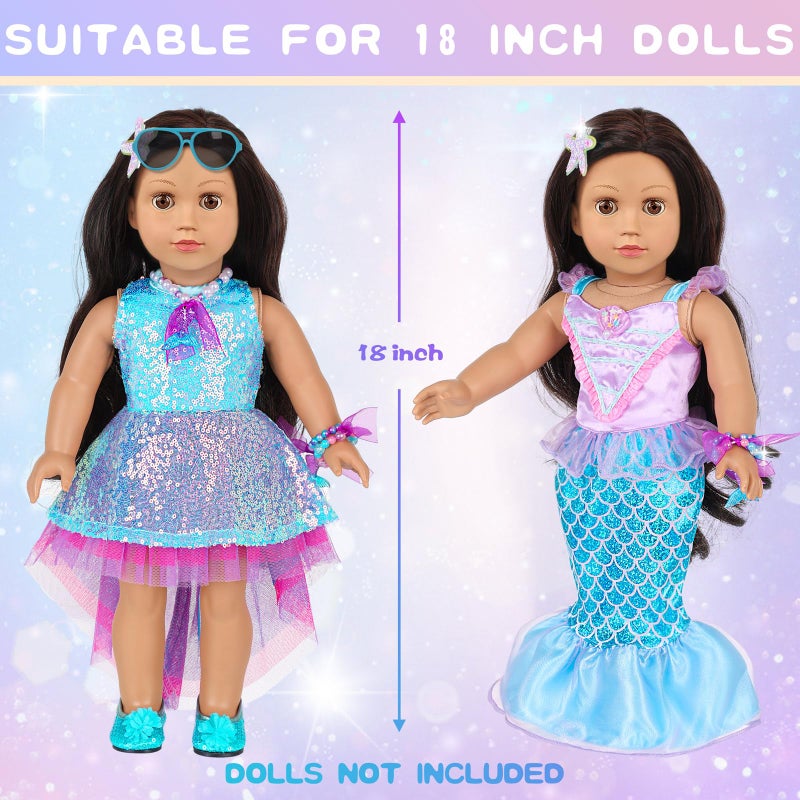 DONTNO American 18 Inch Doll Makeup Accessories and Mermaid Clothes Set Included 2 Pieces Clothes Mermaid Messenger Bag Starfish Hairpin Lipstick Necklace Bracelet Eye Shadow and Sticker(NO Doll and Shoes) - Image 3